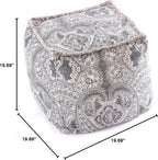 Mandala Life Art Pouf Ottoman - 20x20x20" - Foot Rest Stool - Gray Cube