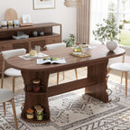 70.8" Dining Table for 4-6, Oval Kitchen Tables with Storage, Long Dinner Table with Curved Base, Modern Dining Room Tables for Living Room Gathering (Walnut)