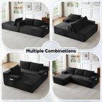96.1" Cloud Sectional Couch, Modern Modular L Shape Sectional Sofa with Deep Seat Chaise, Comfy Corduroy Couches for Living Room (Black, Left Chaise)