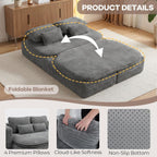 75'' Folding Sleeper Sofa Bed, Memory Foam Fold Out Couch, Foldable Full Size Guest Bed Mattress, Modern 2-in-1 Floor Deep Seat Sleeper Sofa with 4 Pillows and Blanket (Corduroy, Gray)