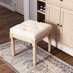Square Vanity Stool Bench, 15.7" Small Ottoman Foot Stool with Padded Button Tufted Seat, Upholstered Ottoman Bench Chair for Makeup Room, Living Room, Bedroom, Piano, Foot Rest, Beige