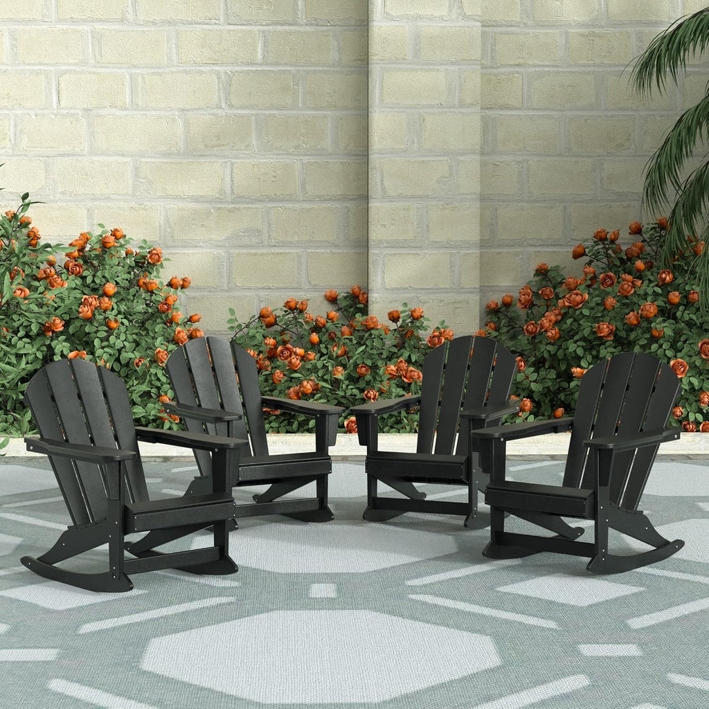 WestinTrends Malibu Outdoor Patio Porch Rocking Adirondack Chair (Set of 4), Black