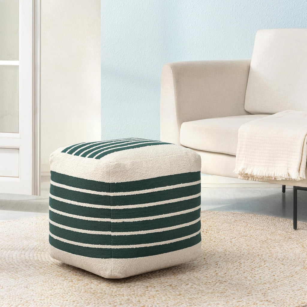 Anji Mountain Artisan Crafted Cotton Blend Pouf Ottoman | Versatile Floor Seating & Footstool for Living Room | Modern Boho Home Décor Accent | Filled Pouffe | Soft & Fluffy Ottoman Pouf, Lightweight, Decorative Floor Pouf Seating for Bedroom & Home