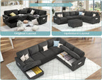 Jocisland 105" Sofa Bed, Sectional Sleeper Sofa with Pull Out Bed/Reclining Backrest, Sleeper Couch Bed with Storage, 6 Seater Couch Bed for Living Room, Chenille Dark Gray