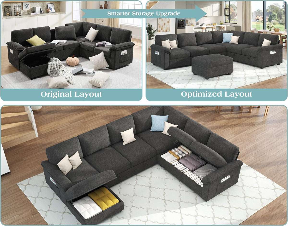 Jocisland 105" Sofa Bed, Sectional Sleeper Sofa with Pull Out Bed/Reclining Backrest, Sleeper Couch Bed with Storage, 6 Seater Couch Bed for Living Room, Chenille Dark Gray