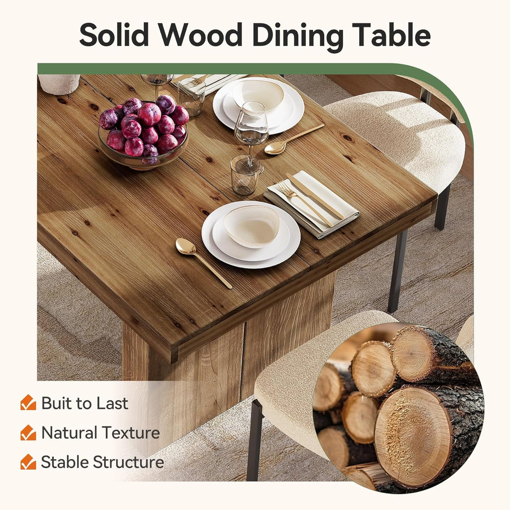 63" Solid Wood Dining Table for 4-6 People, Farmhouse Rectangle Kitchen Dinner Table with Wooden Heavy-Duty Legs for Dining Room, Kitchen, Simple Style & Easy Assembly (Dark Brown)