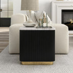 Furniture of America Beryl Modern Square White Genuine Marble Top End Table with Fluted Pedestal Base and Gold Stainless Steel Accent, Low Profile Table for Living Room, Home Office, Black