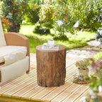 Tree Stump Stool, Decorative Side Table with Round Tabletop, Concrete End Table with Wood Grain Finish, for Indoors and Outdoors, Natural