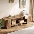 Tribesigns 2-Tier Entryway Bench, 59-Inch Extra Long Shoe Bench with Storage Shelves, Wood End of Bed Seat, Farmhouse Hallway Foyer Seat with Open Shelves for Entryway, Bedroom, Living Room, Natural