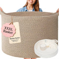 Huddle XXXLarge WASHABLE Blanket Basket for Living Room,Toys Storage, Baby | Woven Decorative Soft Cotton Rope Big Blanket Basket+Mini Basket for Nursery, Dog Toys, Storage, Organization 22x14 Oatmeal