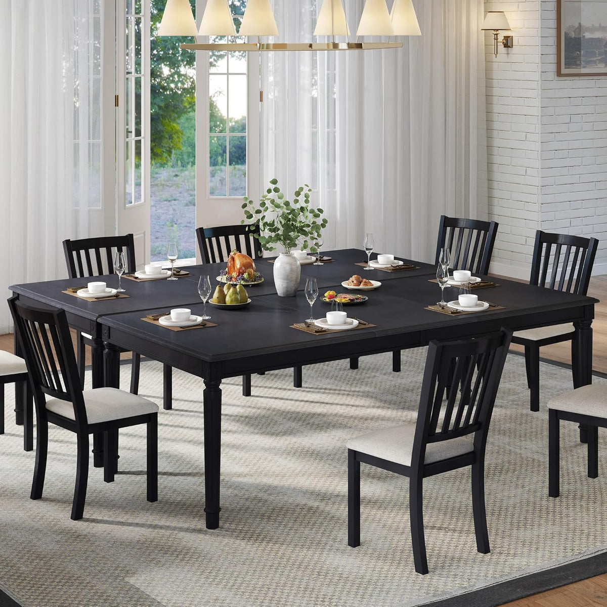 AMERLIFE 79 Inch Farmhouse Dining Table for 6 to 8, Large Rectangular Solid Wood Kitchen Dining Table with Roman Conical Legs, Rustic Dining Room Table for Family Gatherings, Grey