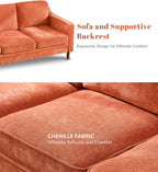 Kingfun 80" Chenille Sofa, 3 Seater Couch, Mid Century Modern Couches with Solid Wood Legs for Living Room & Bedroom, Orange