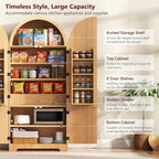 72’’ Tall Arched Kitchen Pantry Cabinet with Drawer & Adjustable Shelves, Modern Fluted Cupboard Storage Cabinet for Living Room Utility Room, Natural