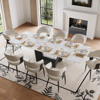 Modern Expandable Dining Table - 63" to 95" Extendable Dining Room Table for 6-12, Glossy White Sintered Stone Top with Black Carbon Steel Base, Easy Assembly Kitchen Table Only