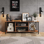 WLIVE Industrial TV Stand for Up to 65 inch TV, Heavy-Duty Metal Frame Entertainment Center with Adjustable Shelves & Cable Management, Media TV Console for Living Room Bedroom, Rustic Brown