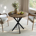 Unovivy 31.5" Small Round Dining Table for 2-4, Space Saving Circle Kitchen Dinner Table, Industrial Mid Century Modern Dining Room Desk for Kitchen, Apartment, Natural Oak