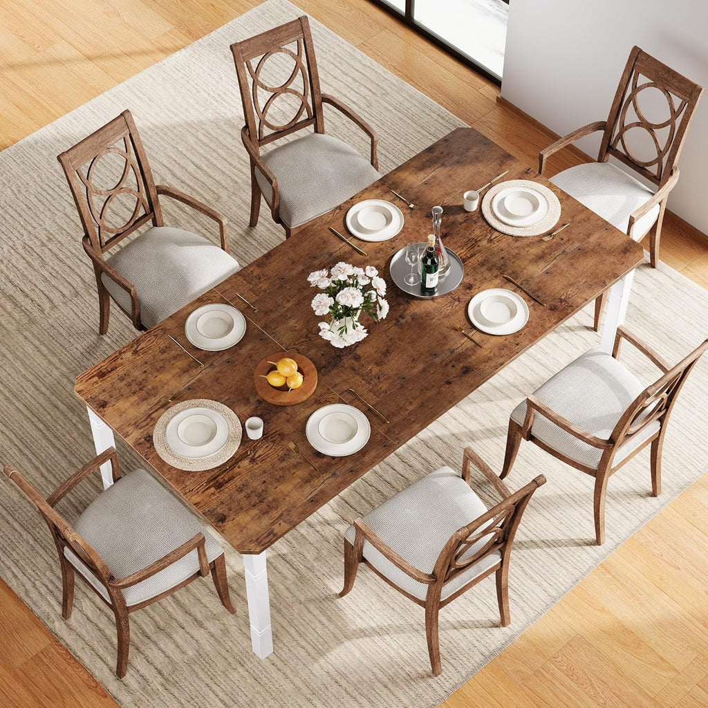 79" Large Industrial Dining Table for 6-8 People Rectangular Wood Kitchen Table with Heavy Duty Metal Legs,Writing Desk, Chamfer Design,for Farmhouse,Kitchen, Dining Room, Living Room