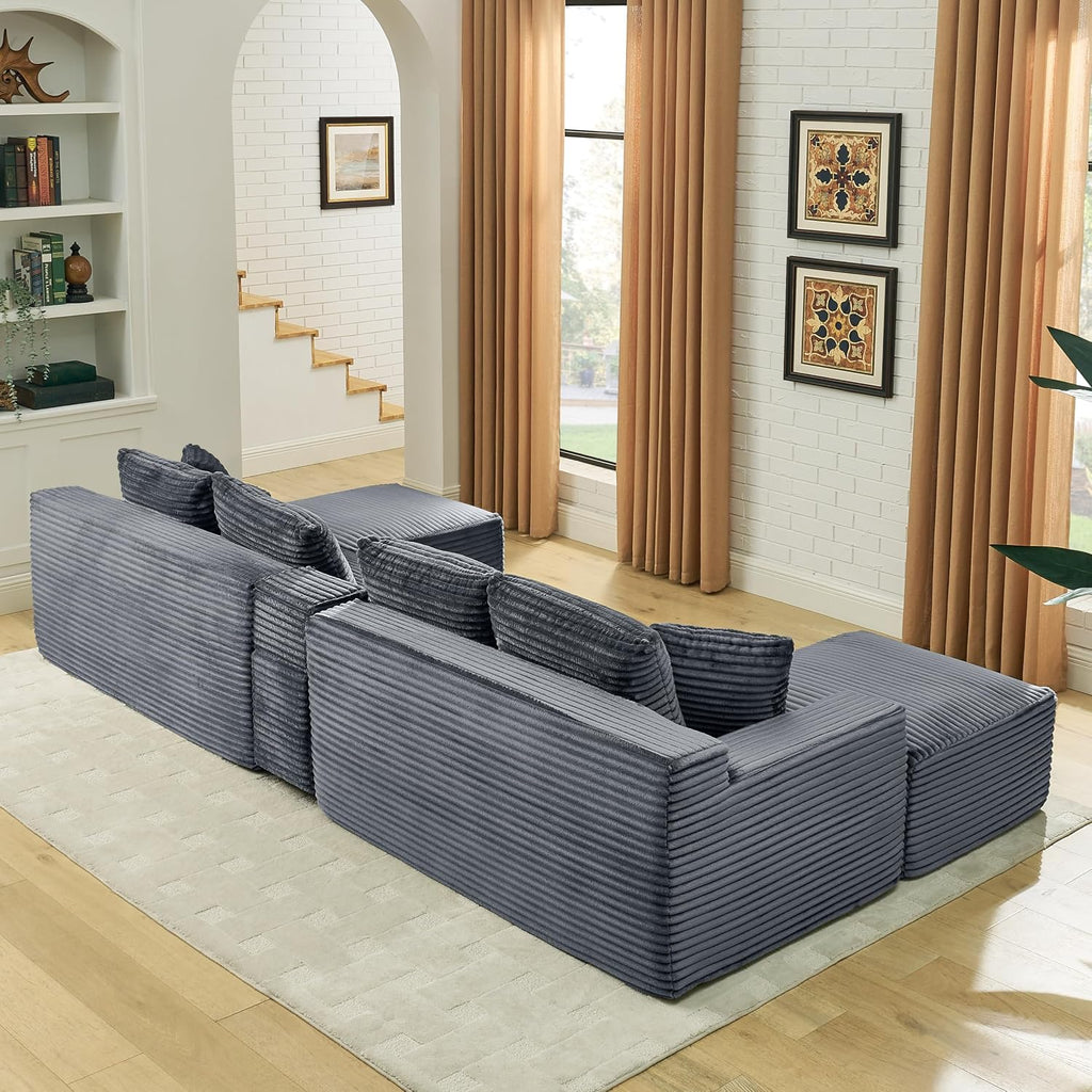 ERYE 127" U-Shaped Cloud Sectional Couch Oversized Modular Compressed Sectional Sofa with Ottoman Chaise Lounges & Console, Plush Corduroy Symmetrical Sofa, Grey