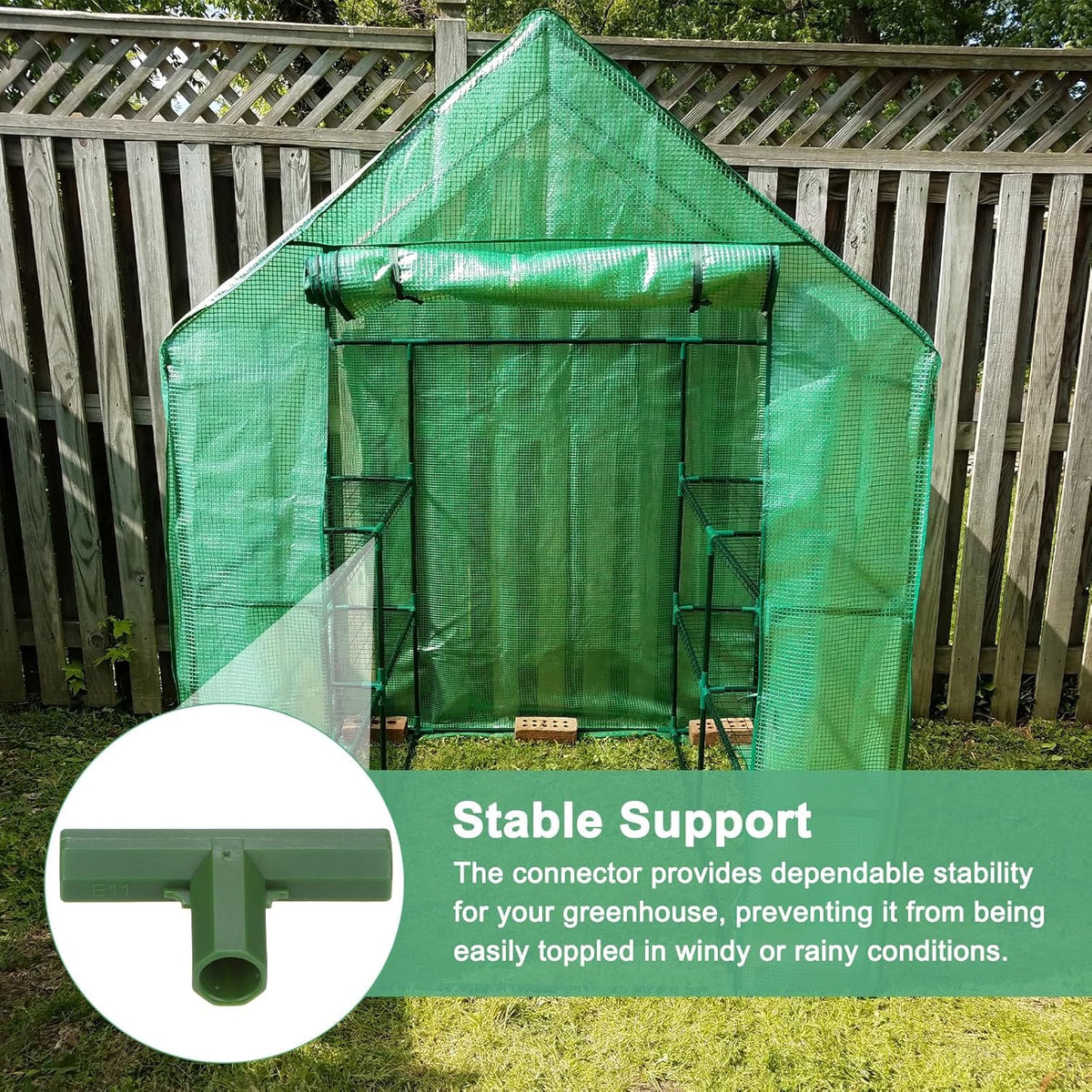 4 Pcs 11mm Greenhouse Frame Building Connectors, 3 Way Flat Pipe Fitting for Grape Trellis/Sunscreen Shed/Gardening Plant Stakes, Greenhouse Accessories [Green]