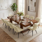 Miereirl 9-Piece Modern Farmhouse Dining Table Set, 86.6" x 47.2" Sturdy Stable Dining Table with 8 Chairs, Rectangular Kitchen Table Set for 8,(Walnut Table+8 Beige Chairs)