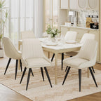 Alunaune Modern Dining Chairs Set of 6, Mid Century Upholstered Kitchen Chairs Anti Scratch Armless Leisure Accent Chair, Living Room Faux Leather Desk Side Chair with Metal Legs-Beige