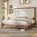 AMERLIFE Solid Wood Queen Bed Frame 50.2" Upholstered Headboard, Walnut