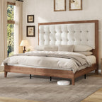 AMERLIFE Solid Wood Queen Bed Frame 50.2" Upholstered Headboard, Walnut