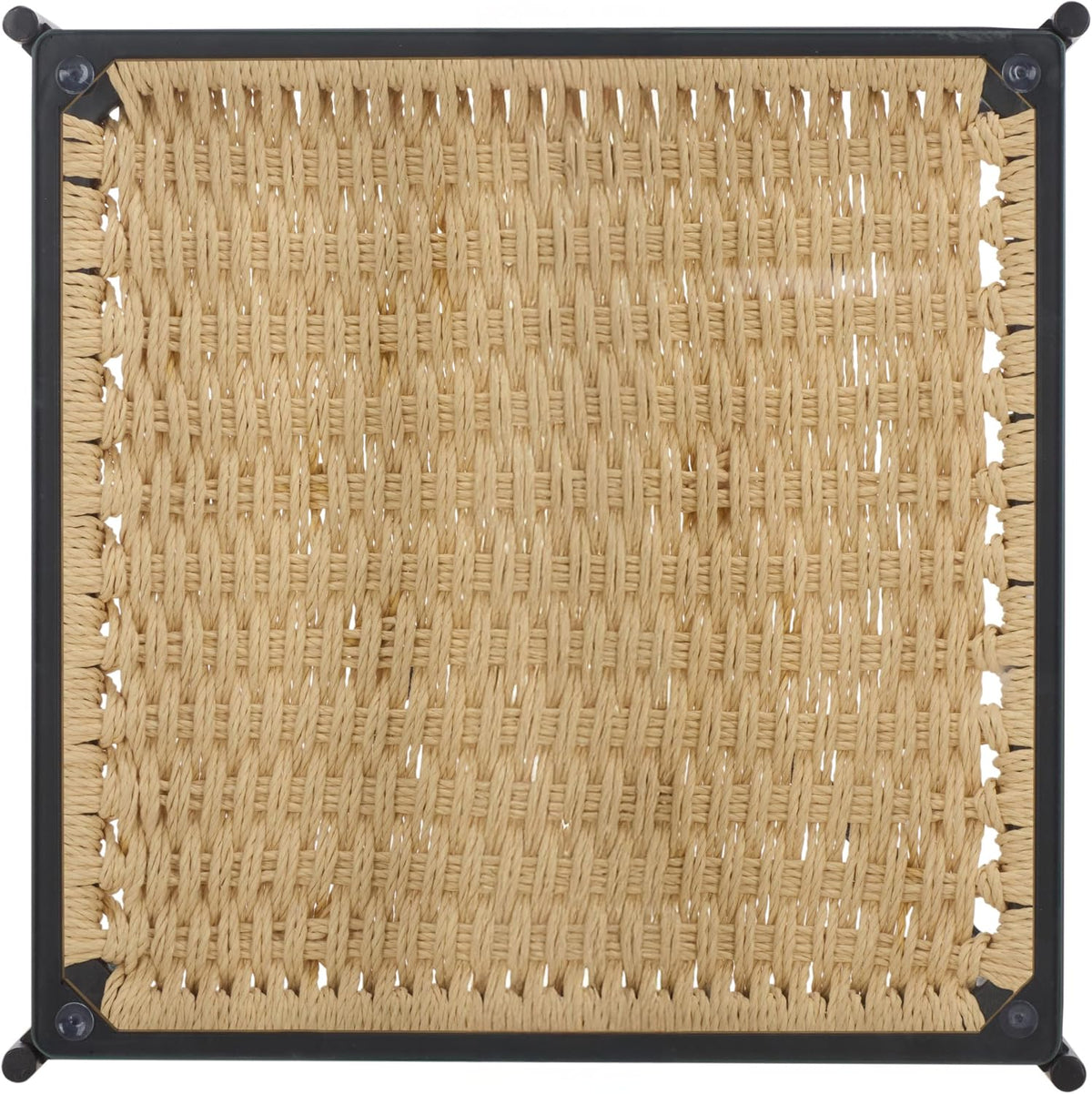SAFAVIEH Home Collection - Omaka Square End Table, Black Metal Frame with Glass Top and Natural Woven Shelf (ACC2325A)