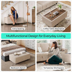 LINSY HOME Storage Ottoman Bench, 40" Convertible Coffee Table Plush Corduroy Foot Rest Ottoman for Living Room, Bedroom, Guest Room, Entryway, Beige