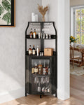 Garvee Corner Bar Cabinet with Power Outlet, Industrial Wine Cabinet with LED Strip and Glass Holder, 5-Tiers Liquor Cabinets Bar Unit for Home, Corner Display Cabinets for Small Space