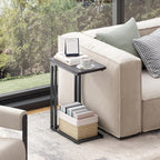 Yusong C Shaped End Table - Slide Under Sofa Couch Bed, Small Table for Small Spaces, Skinny Overbed, Coffee Drink Snack Table for Living Room, Grey Oak