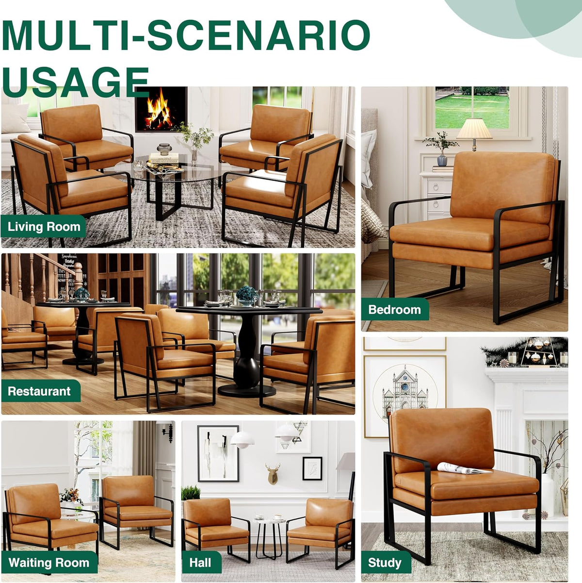 ALISH Accent Chairs, Upholstered Armchair Modern Living Room Chairs Linen Arm Chair Side Sofa Chairs Reading Chairs with Metal Legs for Bedroom, Living Room Brown
