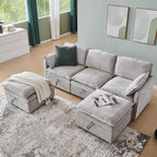 Chenille Upholstered Rectangle Ottoman for Modular Sectional Cloud Couch, Foot Stool, Faux Wood Feet, Durable Frame, Modular Sectional Couch Add Ons for Living Room, Bedroom, Light Gray