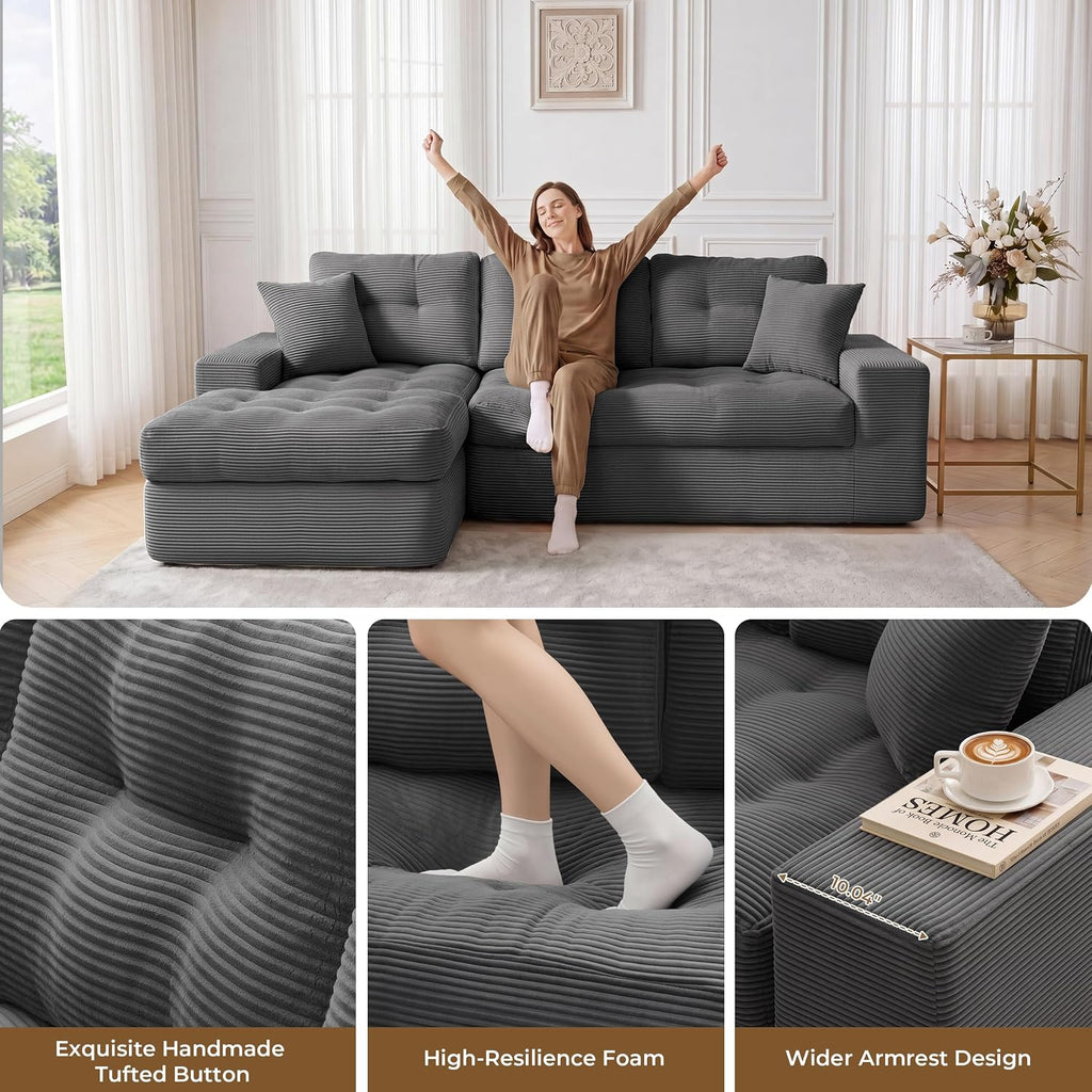 100" L Shaped Cloud Couch with Ottoman, Couches for Living Room | Modular Sectional Sofa, Upholstered Cloud Sofa with Layered Cushion, Dark Grey Sectional Couch, No Assembly