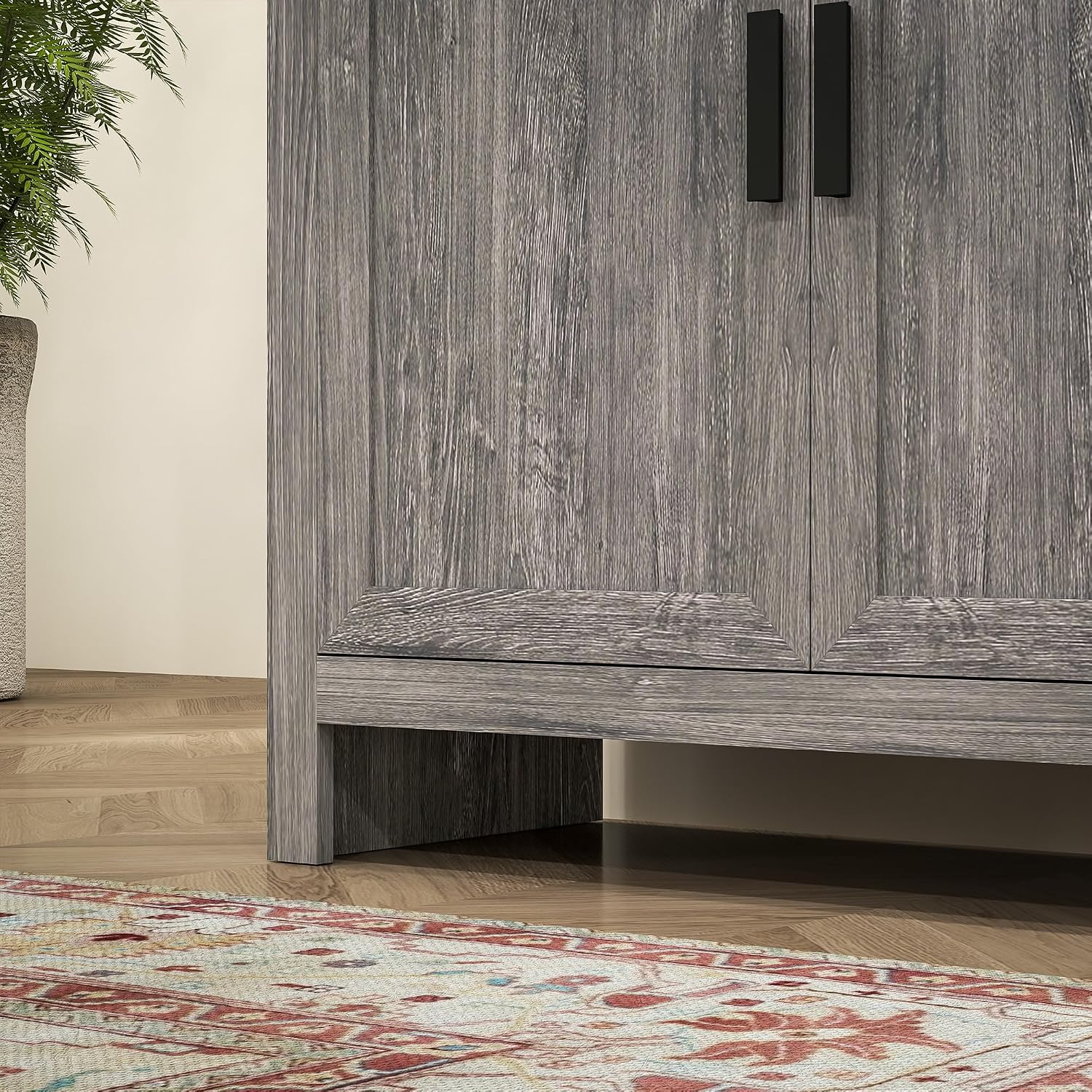 HOMCOM 64" Kitchen Pantry Cabinet, Freestanding Storage Cabinet with 4 Doors and 3 Adjustable Shelves for Dining Room, Gray Oak