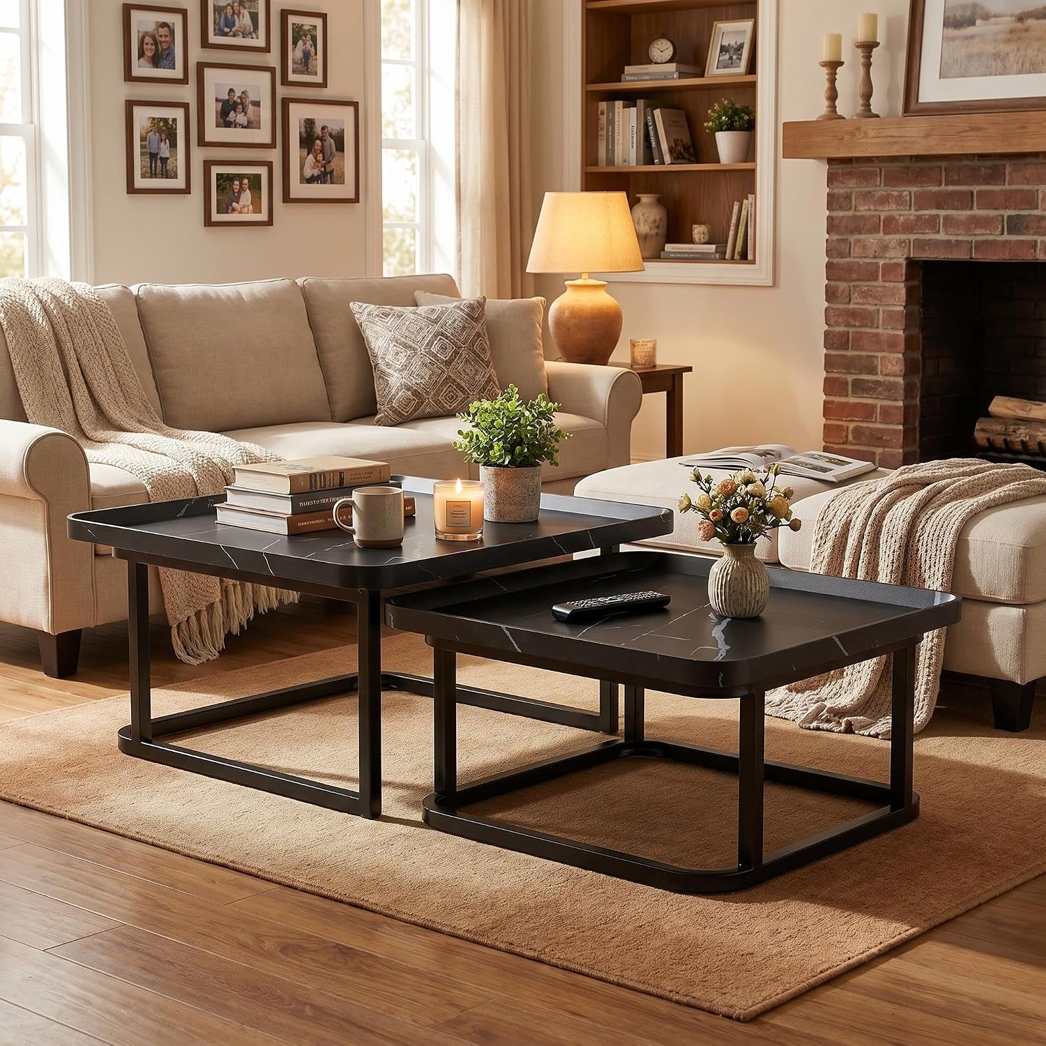 Set of2 Nesting Coffee Tables, Space‑Saving Side Table Set,Black | Stackable Design, Mid‑Century Modern Style, Multi‑Scene Usage, Ideal For Living Room, Bedroom And Balcony Decor