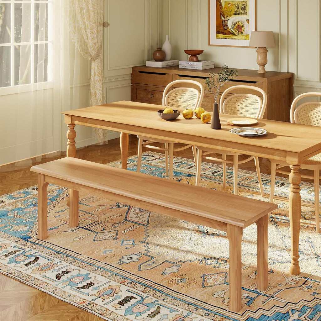 Dining Bench 63" Wood Solid Oak Wooden Bed End/Entryway Bench for Bedroom Living Room Kitchen(Nature)