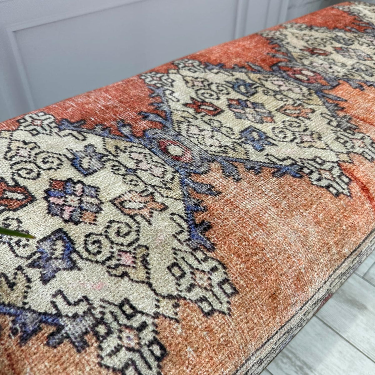Ottoman Bench with Rug Upholstered Handmade Wood Work for Boho Farmhouse Kitchen Dining Room Entryway Footstool Livingroom Bedroom, Piano Bench, Coffee Bench (Era-62, 18x18x48)