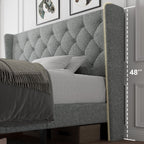 iPormis Queen Size Platform Bed Frame with Button Tufted Headboard, Upholstered Bed Frame with Solid Wooden Slats, 8" Underbed Space, No Box Spring Needed, Noise Free, Easy Assembly, Light Gray