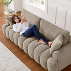 VANOMi Boucle Sofa Couch, 91" Comfy Tufted Upholstered Cloud Couches, Modern 3 Seater Sofa with Pillows, Oversized Deep Seat Sherpa Couch for Living Room, Bedroom, Apartment (Camel Color)