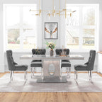 AF ARTISAN FURNITURE 7 Piece White Marble Dining Table, 70'' Rectangle Faux Marble Kitchen Table Set for 6 with Silver Mirrored Finish Stainless Steel Chairs, Luxury Dining Room Table Set for 6