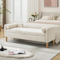 Corduroy Bed End Ottoman Bench with Storage,Upholstered Storage Benches with Back and Arms,65.35" Long Armed Storage Bench for Living Room,Bedroom,Entryway,Window (Ivory White, 65.35“)