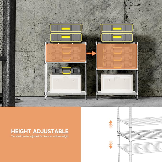 IZEUK 3 Tier Shelf, Heavy Duty Steel Wire Shelving Unit for Home, Kitchen, Laundry Room Organization, Office Storage Rack (17.7" W x 11.8" D x 26.3" H, 450LBS, Chrome)