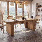 Tribesigns Large Dining Table for 6-8 People, 70.9" Long Wooden Kitchen Dinner Table Farmhouse Modern Style with Arch Design Legs, Rectangle Wooden Dinner Table for Dining Room, Natural Brown