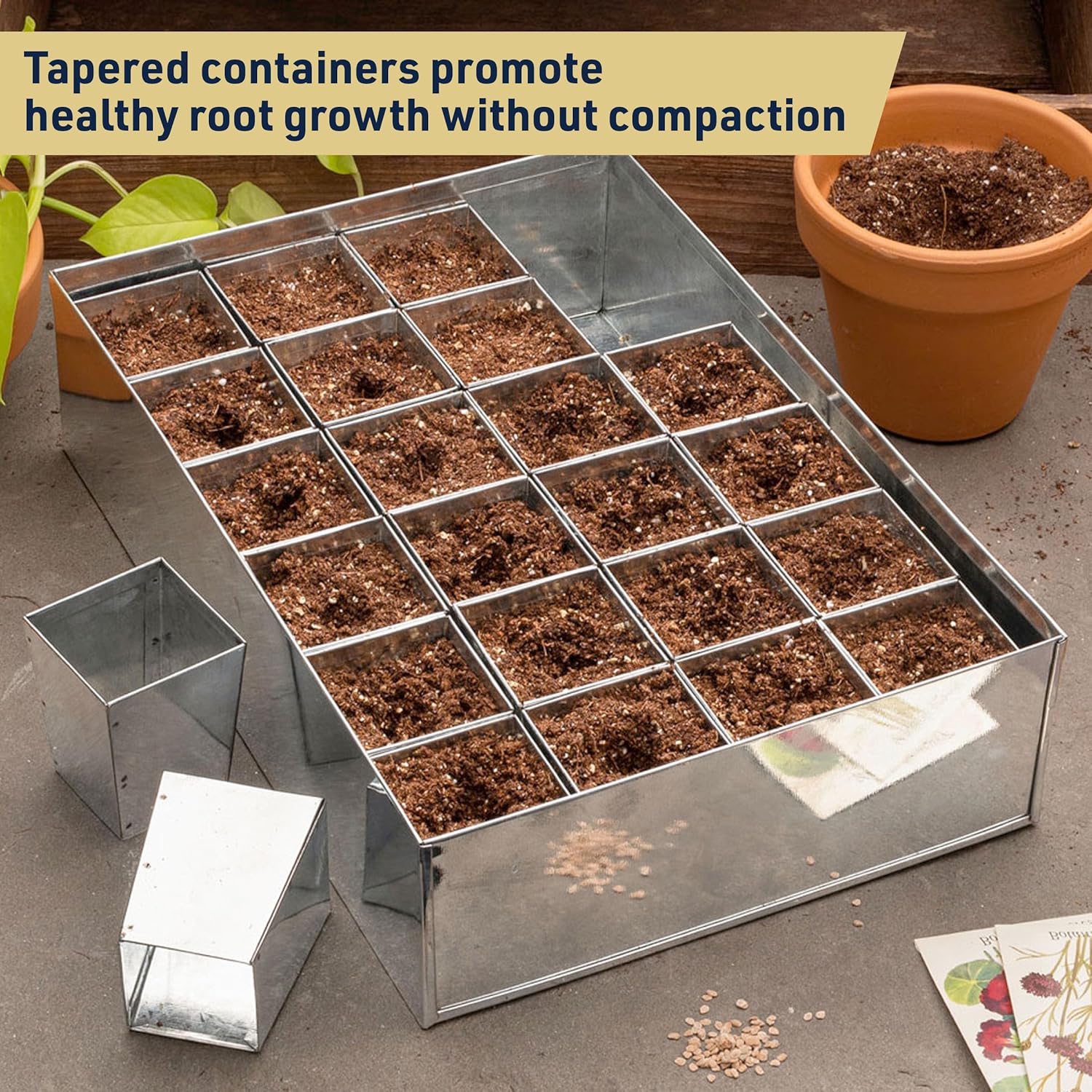 Kings County Tools Seed Starter Tray - Galvanized Steel Metal Seedling Tray with 24 Plant Starter Pots for Planting Seeds-Germination Kit for Sprouting, Greenhouse Accessories and Gardening Gifts