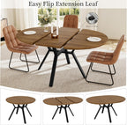 HIPIHOM Extendable Round Dining Table Set for 6 People, 43.3"-59.1" Extendable Kitchen Table with 6 Upholstered Chairs, Space Saving for Kitchen Dining Room (Walnut Table+6 U-Shaped Brown Chairs)