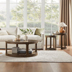 WILLIAMSPACE 24" Round Nesting Coffee Table Set of 2, Solid Wood Coffee Tables Mid Century Rustic Farmhouse Side End Tea Table for Living Room, Apartment (Drak Brown)