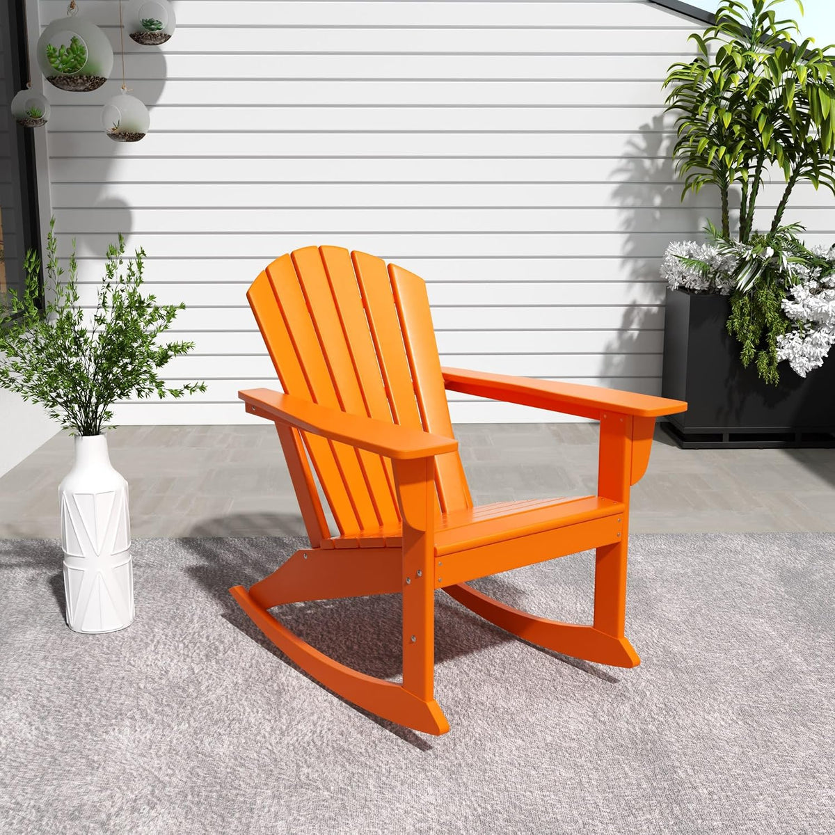 WestinTrends Dylan Outdoor Patio Poly Plastic Adirondack Rocking Chair, Orange