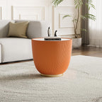 Modern Bowl-Shape End Table with Marbled Top, 19.69" Round Sofa Side Table with PU Leather Metal Base, Otange Center Table Cocktail Table, Small Accent Nightstand for Living Room