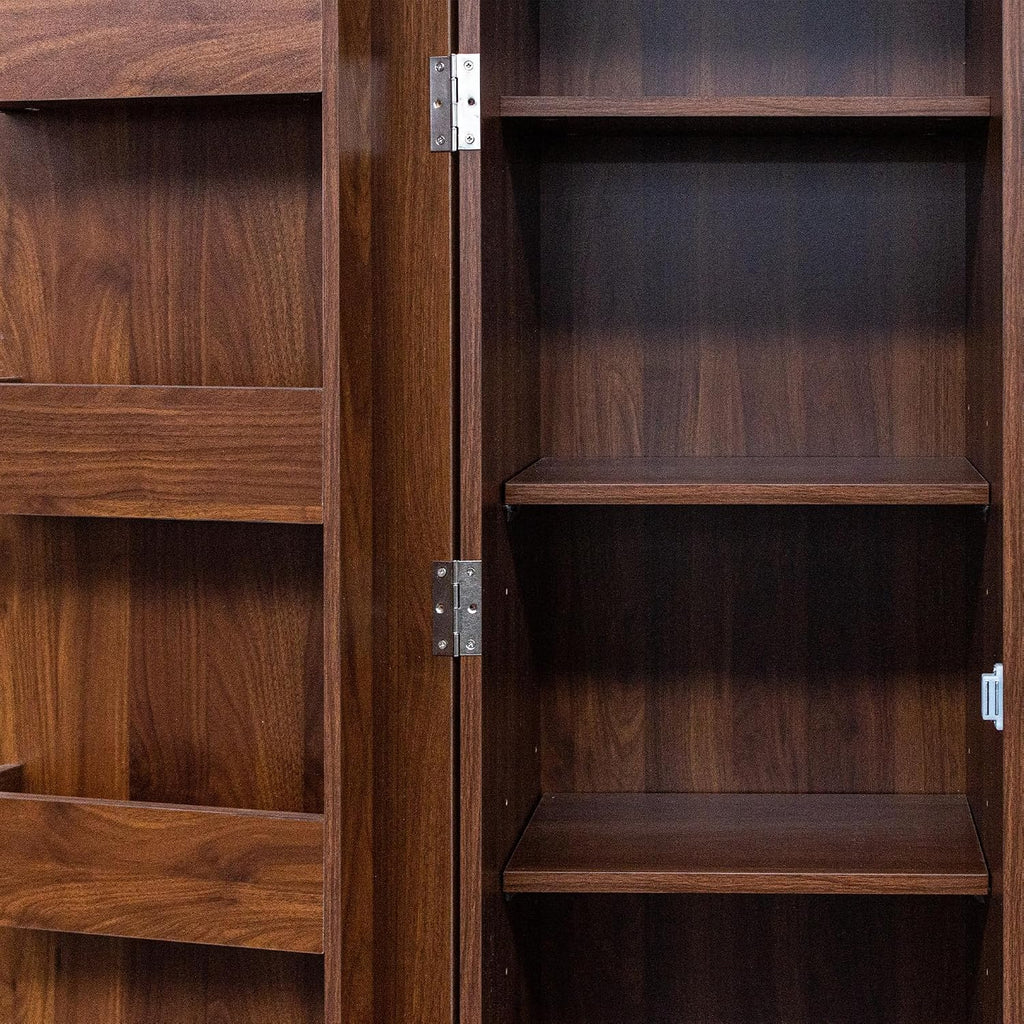 Kitchen Pantry Cabinet with 6 Shelves & 6 Side Racks, 2 Adjustable Shelves Storage Cabinet, Tall 71" Wood Pantry for Kitchen Bathroom, Walnut